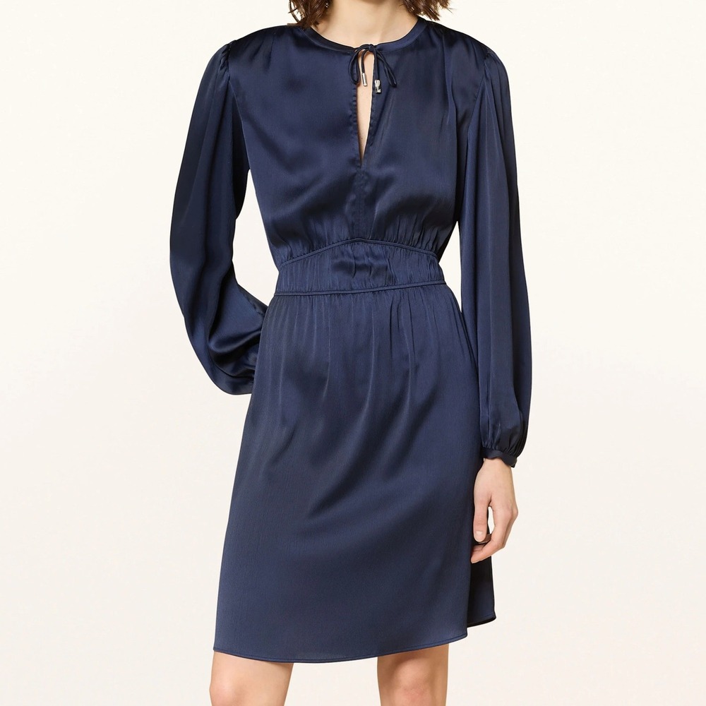 Boss Orange Decly Tie Neck Long Cuff Sleeve Dark Blue Dress Womens Size 14 NWT